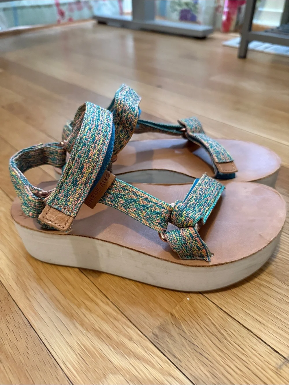Free People Teal-Multicolor Woven Strap Platform Sandals